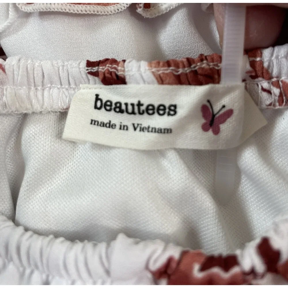 Beautees Women's Midi Dress White Floral Sz 14 Off Shoulder Elastic Waist Tiered